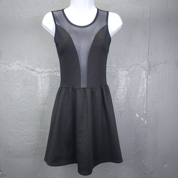 For Love & Lemons Lulu Mesh Skater Dress Women XS Mini Sleeveless Back Zip Black - Picture 1 of 12